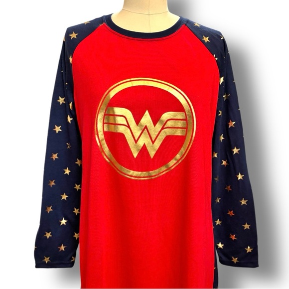 Wonder Woman Circle Logo Raglan Night Gown Shirt Sz L - Picture 3 of 7